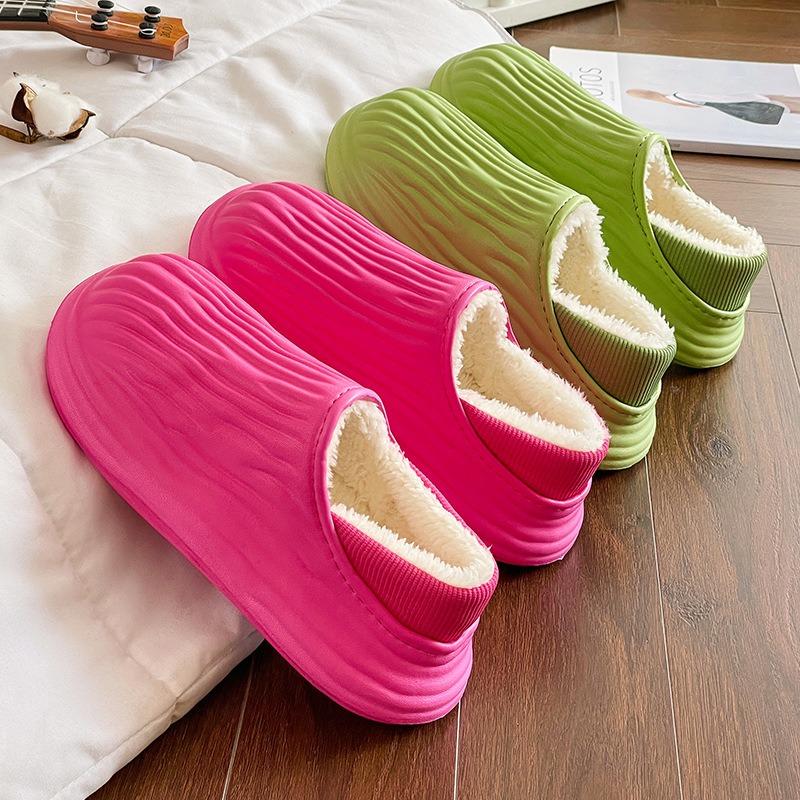 Zimní zateplené Dámské Pantofle Běžné Plyšové Ploché Domácí Vodotěsné Neklouzavé Boty Vnitřní Venkovní Silná platforma Domová pantofle