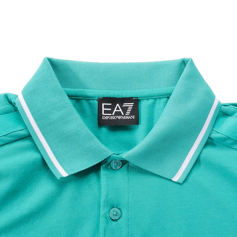 Emporio Armani EA7 SS24 Polo a Maniche Corte Pullover con Stampa Logo a Lettere Uomo polo shirts Turchese 3DPF20-PJ03Z-1815