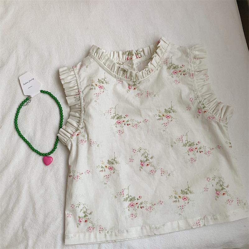 

Літній бавовняний топ без рукавів із квітковим принтом для дівчат 2024 року 80cm квітковий