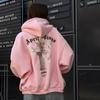 Women's Back Printed Hooded Sweatshirt Fashion Loose Zipper Sweatshirt Jacket