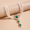 Perlen-Imitation mit grünem/transparentem Kristall-Choker-Halskette für Damen Charms Kragen Hochzeitszubehör Modeschmuck