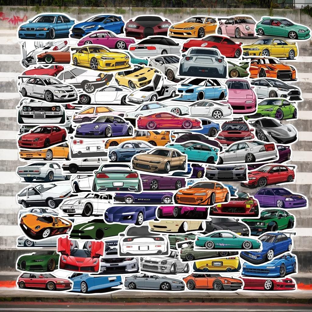 50pcs Cool Racing Car Stickers & Decals – Fun Vehicle-Themed Decor for Kids, Phone Cases, Guitars, Scooters, Laptops & Kettles