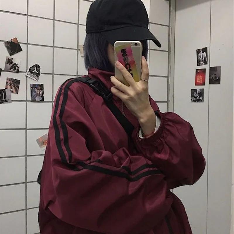 Oversize Jacken Damen Harajuku Sonnenschutz Koreanischer Windbreaker Jacke Mantel Reißverschluss Streetwear Frühling Herbst Oberbekleidung