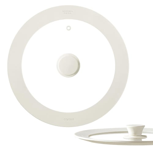 CAROTE Pot Lid, Frying Pan Cover for 24cm, 26cm, and 28cm Pans, Silicone Lid with Glass Lid, Heat-Resistant Up To 240C, Stylish and Cute, Space-Savin