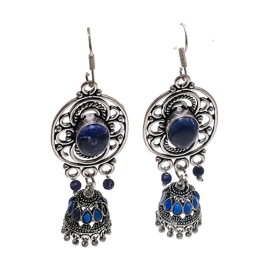 Natural Lapis Lazuli, Topaz Gemstone 925 Sterling Silver Earring 3.55" U9J93