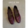Cowhide~ Super soft leather shoes French flat-soled single shoes women's head retro low-heeled burgundy Mary Jane shoes