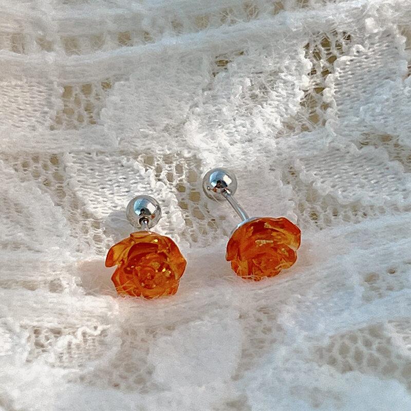 2PCS Acrylic Flower Stud Earring Fashion Women Shiny Colorful Screw Stud Earrings Stainless Steel Cartilage Helix Ear Piercing Jewelry Accessories