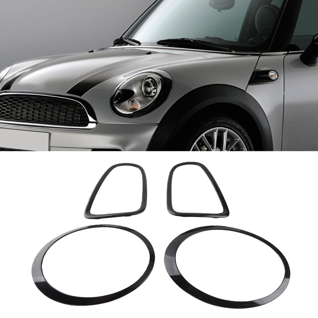 4pcs Gloss Black Car Headlight Taillight Surround Cover Trims ABS Replacement for Mini R56 R57 Cooper S JCW 2007-2015