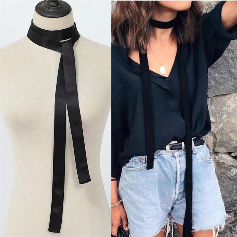 Versatile Solid Color Narrow Scarf: Neckerchief, Hairband, Waistband, and Ribbon Accessory