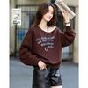 Women's Oblique Collar Letter Print Sweatshirt