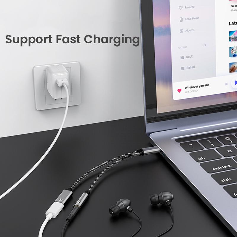 2 in 1 USB C To 3.5mm Headphone Jack Adapter Type C PD 60W Charge Audio Aux Adaptor For iPhone 15 Series Samsung Xiaomi Huawei