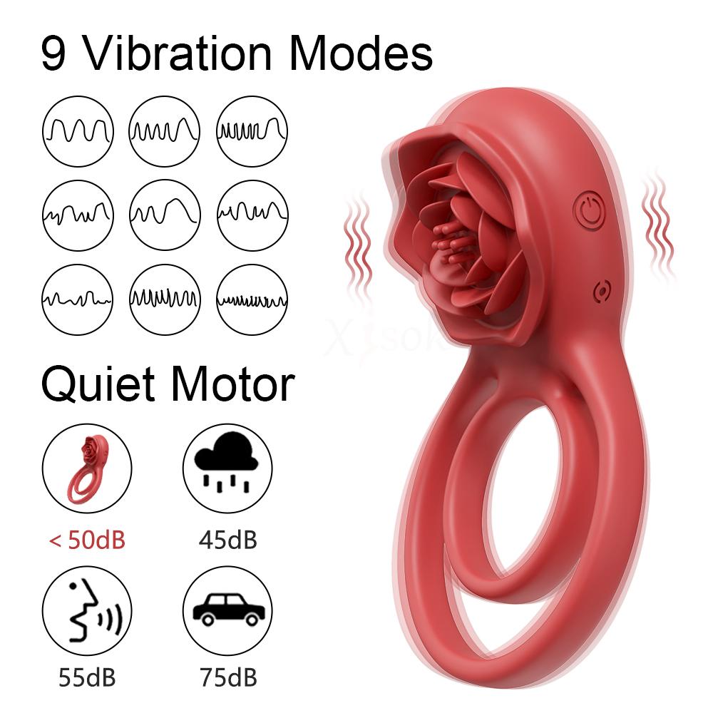 Cock Ring Men Rose Vibrator Vibrating Penis Ring Ejaculation Delay Remote Control Clitoris Stimulation Sex Toy for Couples