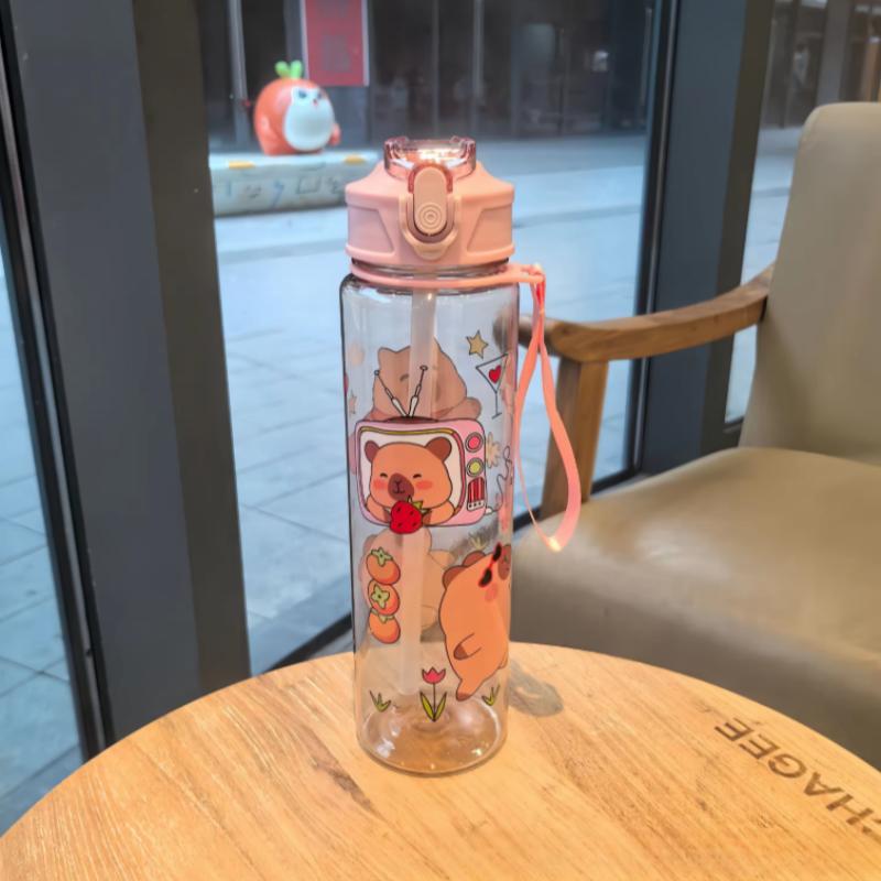 750ML Kids Water Sippy Cup Creative Cartoon Cup with Straws Leakproof Water Bottle Outdoor Portable Children's Plastic Water Cup