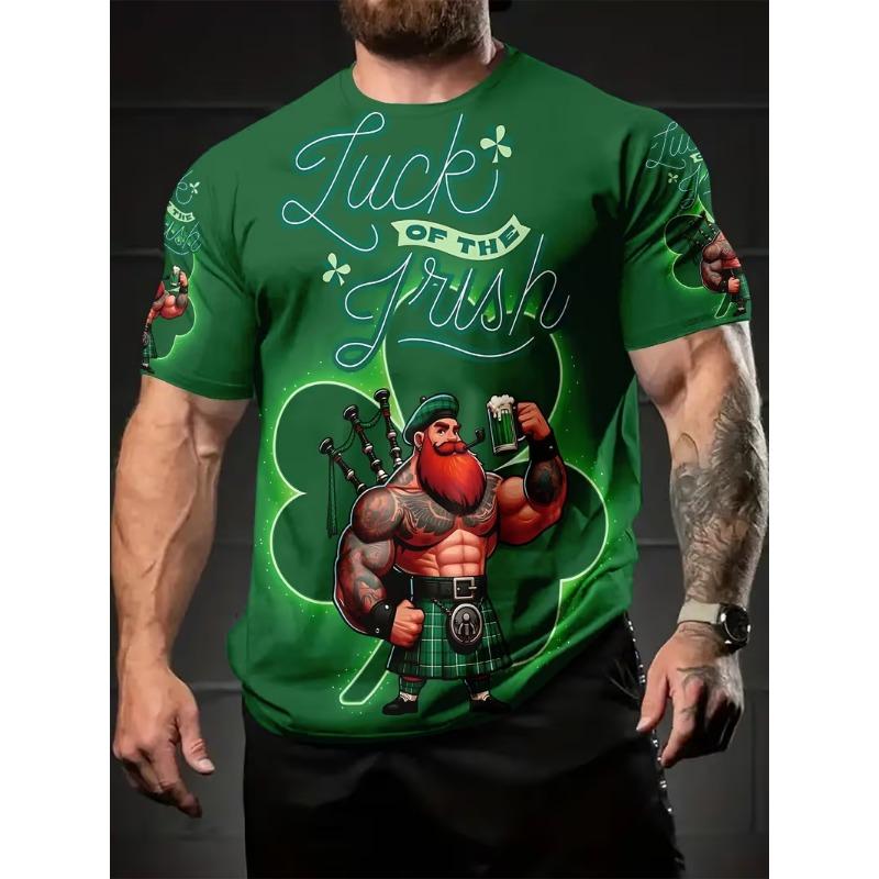 Men S 3D Digital Print St. Patrick S Day T-Shirt Irish Luck & Shamrock Design St. Patrick S Day Casual Summer Tee For Parties XL