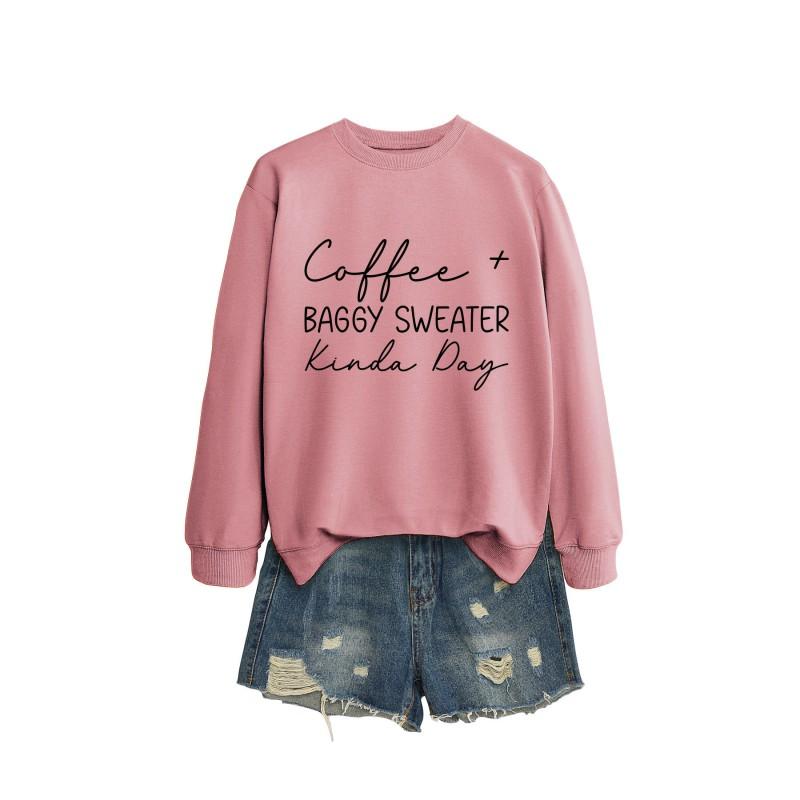Womens Oversized Round Neck Long Sleeve Cotton Blend Casual Sweatshirt With Print - Loose Fit Comfort Top
