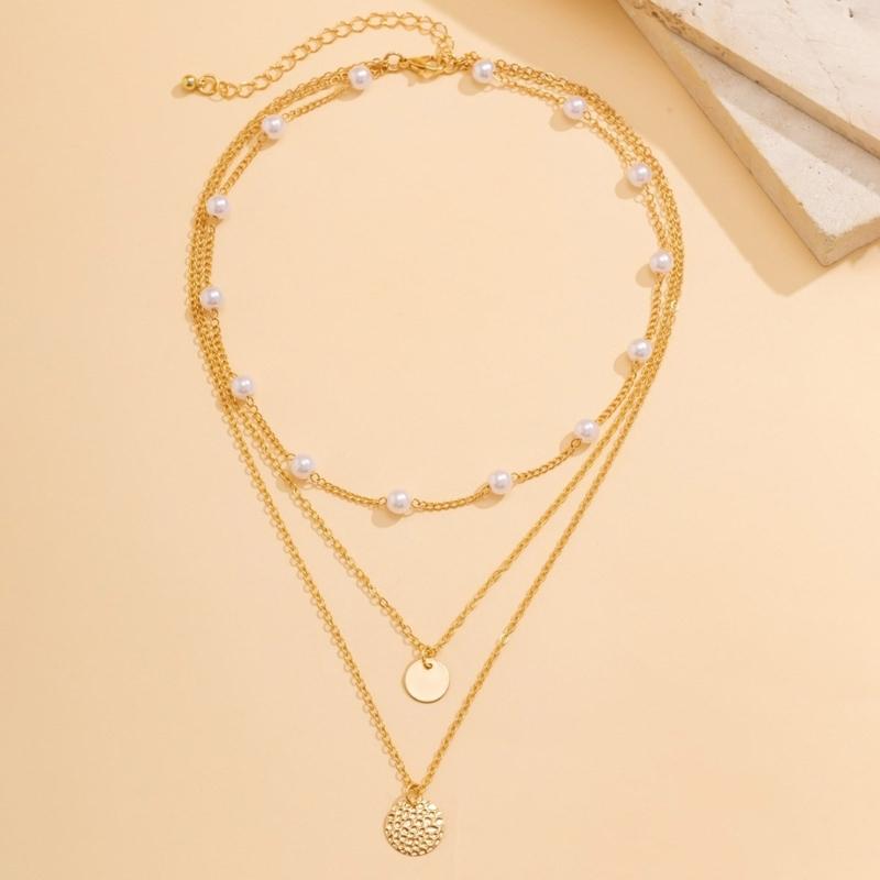 Chic Multi Layer Necklace Featuring High Quality Metal Sequins And Imitation Pearls Ideal For Trendy Occasions