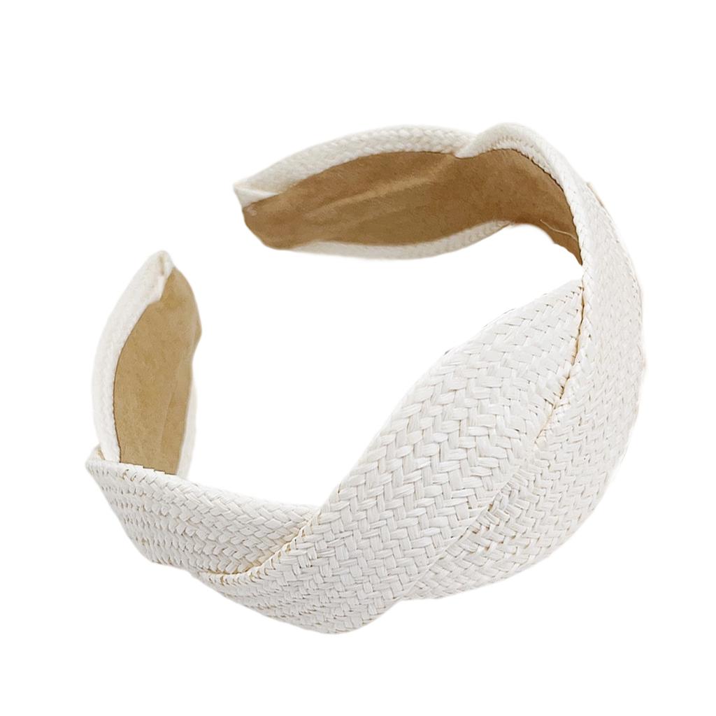 Wide Brim Braided Straw Headband Comfort Fit Solid Color Hair Accessory For Women Casual Outings Parties Vacations