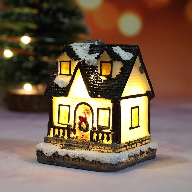 Christmas Home Decoration Miniature Village House Building Ornaments Resin LED Buildings Gift