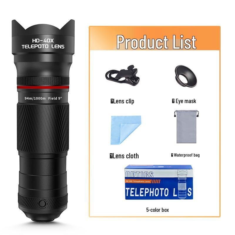 40x HD Monocular Telescope: High-Magnification, Wide-View Retractable Lens for Mobile Live Streaming