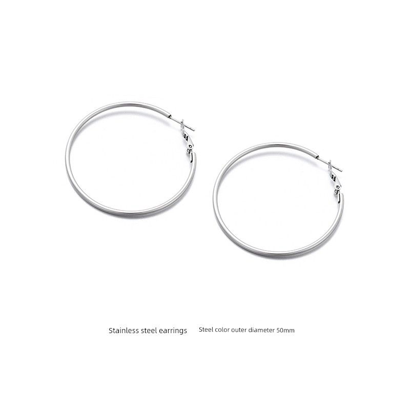 Women's Stainless Steel Big Circle round European and American Exaggerated Earrings