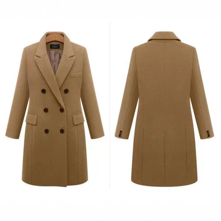 

Plus Size European-Style Double-Breasted Wool Blend Women s Overcoat XXL серый