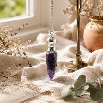 Secret Cavity Discovery of Truth Pendulum - Amethyst - Silver Plated