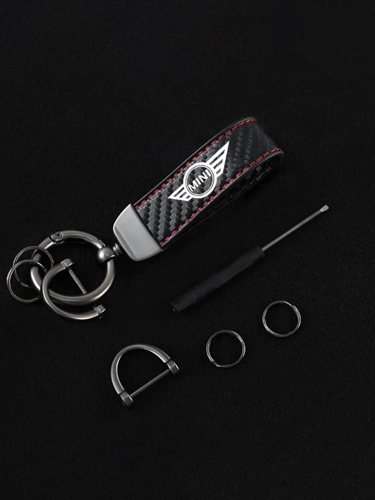 Car Emblem Keychain Rings Carbon Fiber LOGO Keyring Pendant for Mini Cooper One JCW F54 F55 F56 F57 F60 R50 Auto Accessories