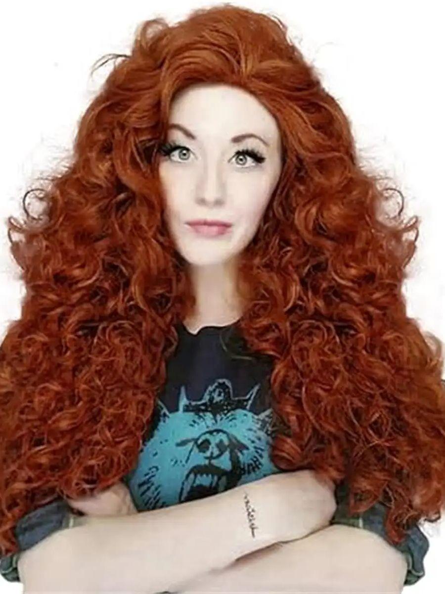 

Рыже-коричневый длинный кудрявый синтетический парик для праздничной вечеринки, вечеринки по случаю дня рождения, для повседневной носки