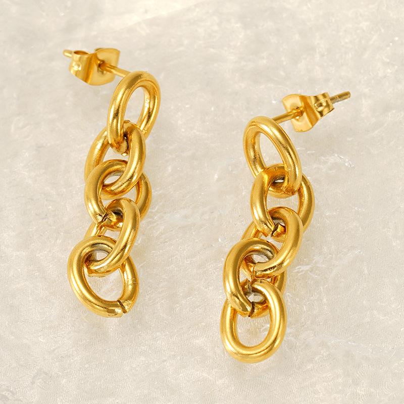 With Titanium Steel Earrings Long Cuban Chain Earrings Jewelry 18k Gold Stainless Steel Ladies Earrings