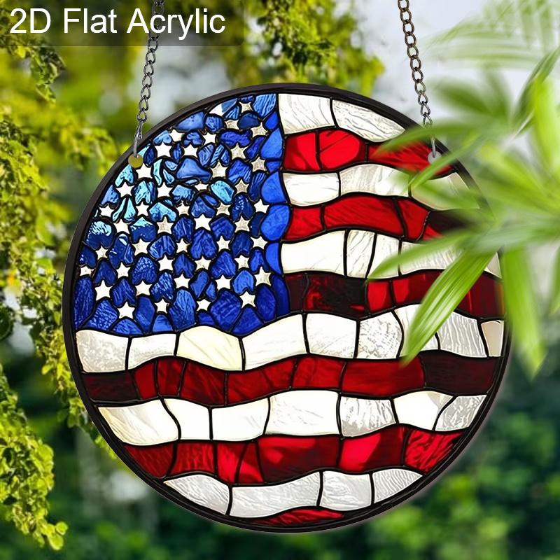 2D Flat Acrylic American Flag Suncatcher, Stained Glass Window Decor, Patriotic 4th of July Gift for Home