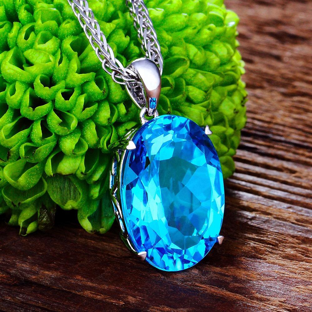 Rhine River Blue Topaz and Sapphire Sterling Silver Pendant Necklace for Women