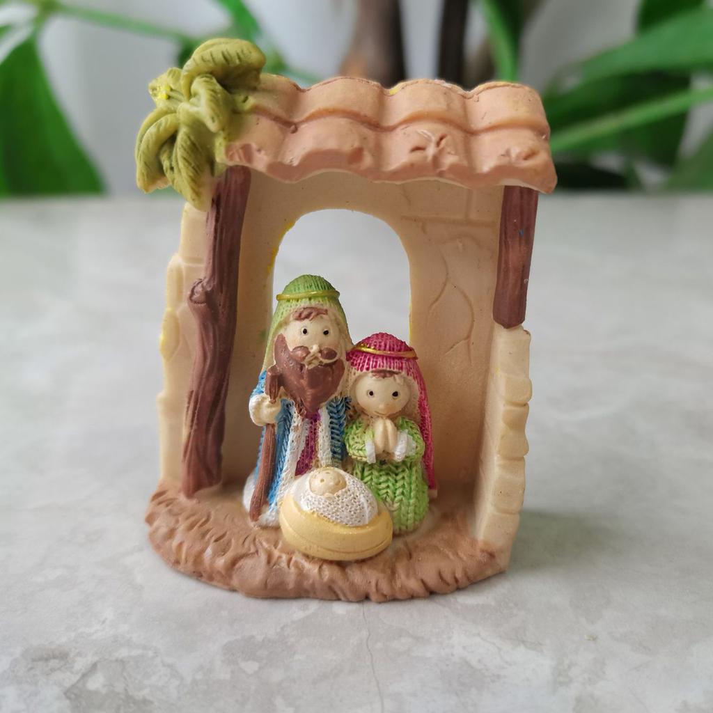 Mini Christmas Nativity Decor Resin Nativity Ornament Religious Statue for Christmas Decorations Festive Holiday Gift