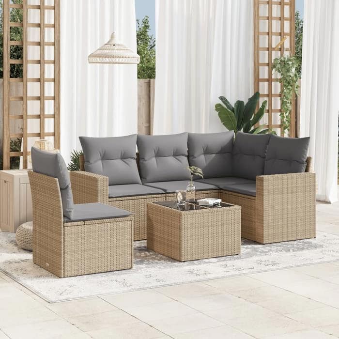 VidaXL Salon de jardin avec coussins 6 pcs beige résine tressée 3251316