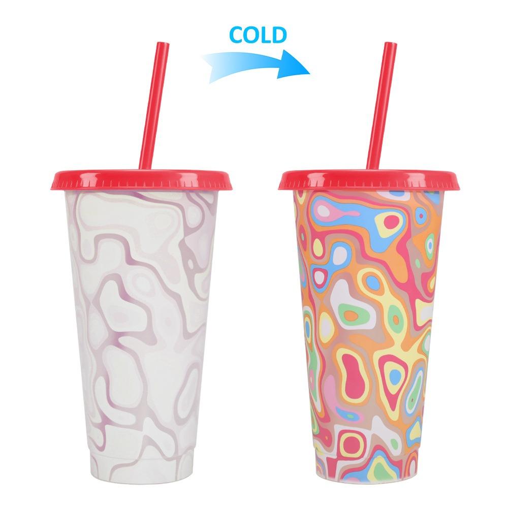 

New Plastic Color Changing Cup Discoloration Dining Supplies Cold Drink Cup 710ml Reusable Straw Cup Christmas