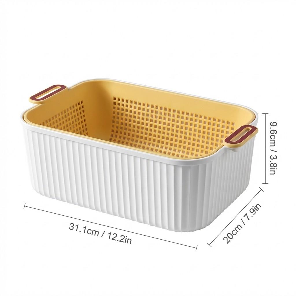 1/2/4Pcs Fruit Vegetable Drain Storage Basket Plastic Double-Layer Storage Box With Handle Multifunctional Kitchen Organizer