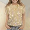 Girls Floral Print Casual Loose Fit Short Sleeve T Shirt Crew Neck Comfortable Everyday Wear Top for Kids
