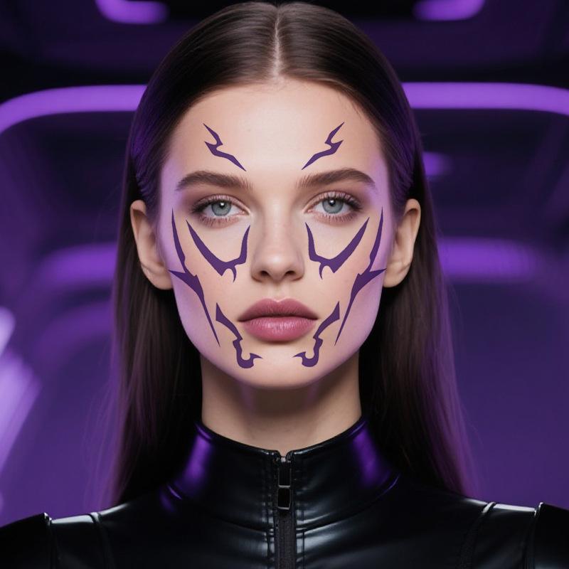 4 sztuki fioletowe tatuaże Rumi K-pop motyw odgrywanie ról, wachlarz z wzorem Rumi Halloween tymczasowy tatuaż taniec urodziny impreza prezent