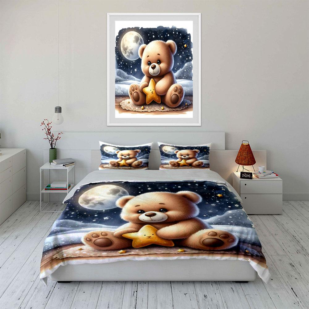 Bear, star, moon, stars. Bedding sets Duvet cover sets Duvet covers Pillowcases(1*Duvet Cover 2*Pillowcases without duvet insert)