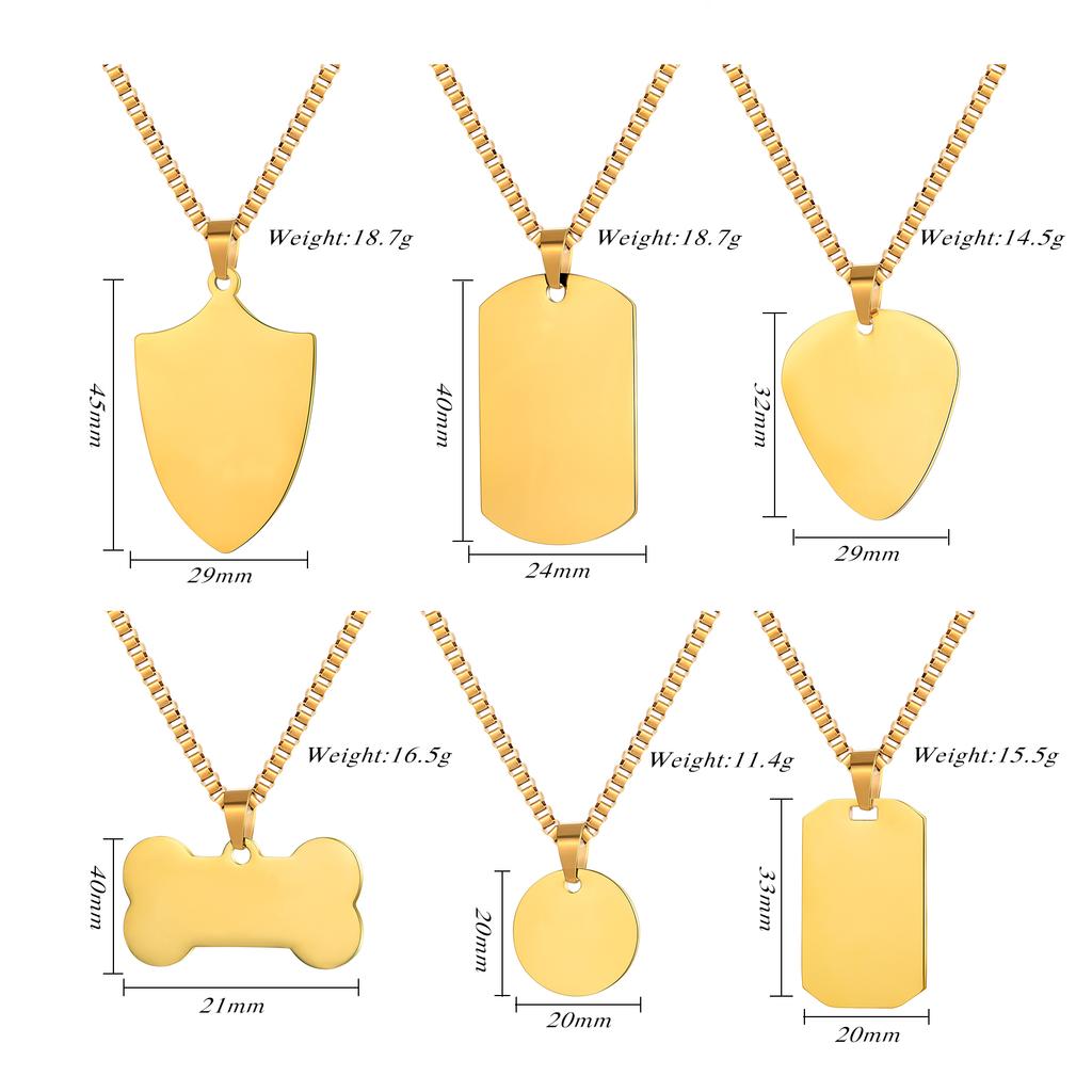 Personalized ID Tag Stainless Steel Hip-Hop Guitar Tag Necklace Geometric Military Simple Pendant Jewelry for Men Gift