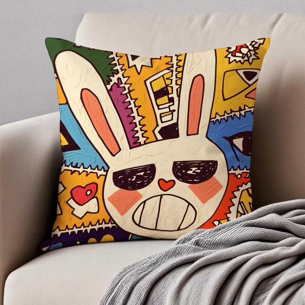Hiphop Graffiti Stil Kaninchen Malerei Kissenbezug Kissenhülle Milbenschutz Unsichtbarer Reißverschluss Kurzer Plüsch Sofakissen