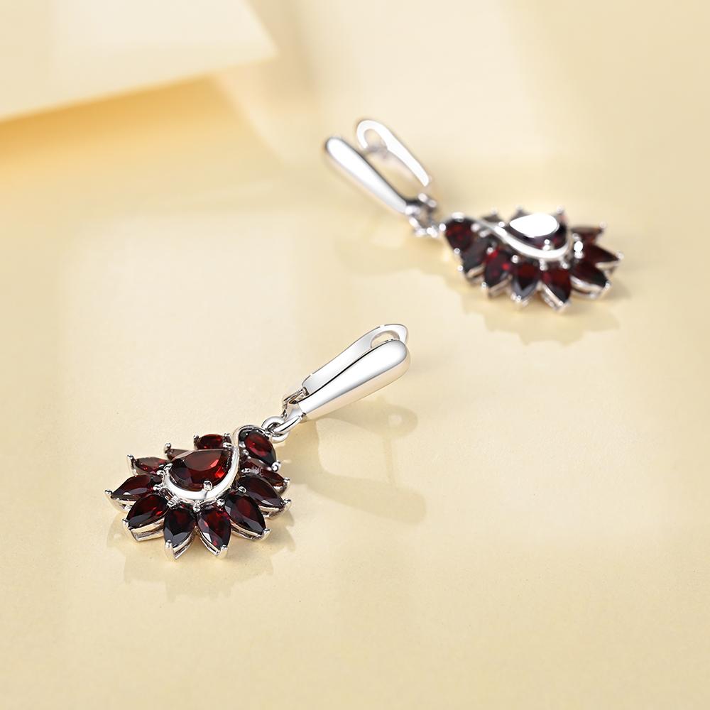 Argint S925 Design de formă unică cu pietre naturale de granat Cercei cu picătură pentru femei, bijuterii fine, aniversari și îmbrăcăminte pentru banchete