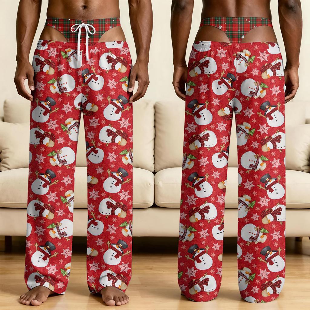 Men's Funny Sleep Pants with Fake Underwear Print Halloween Novelty Pajama Pants