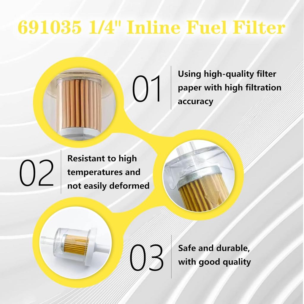 1/4 Inline Fuel Filter 691035 Replacement for brigs and straton Engine Kawasaki 493629 84001895 49019-0014 49019-7001 49019-0027 845125 Motorcycle