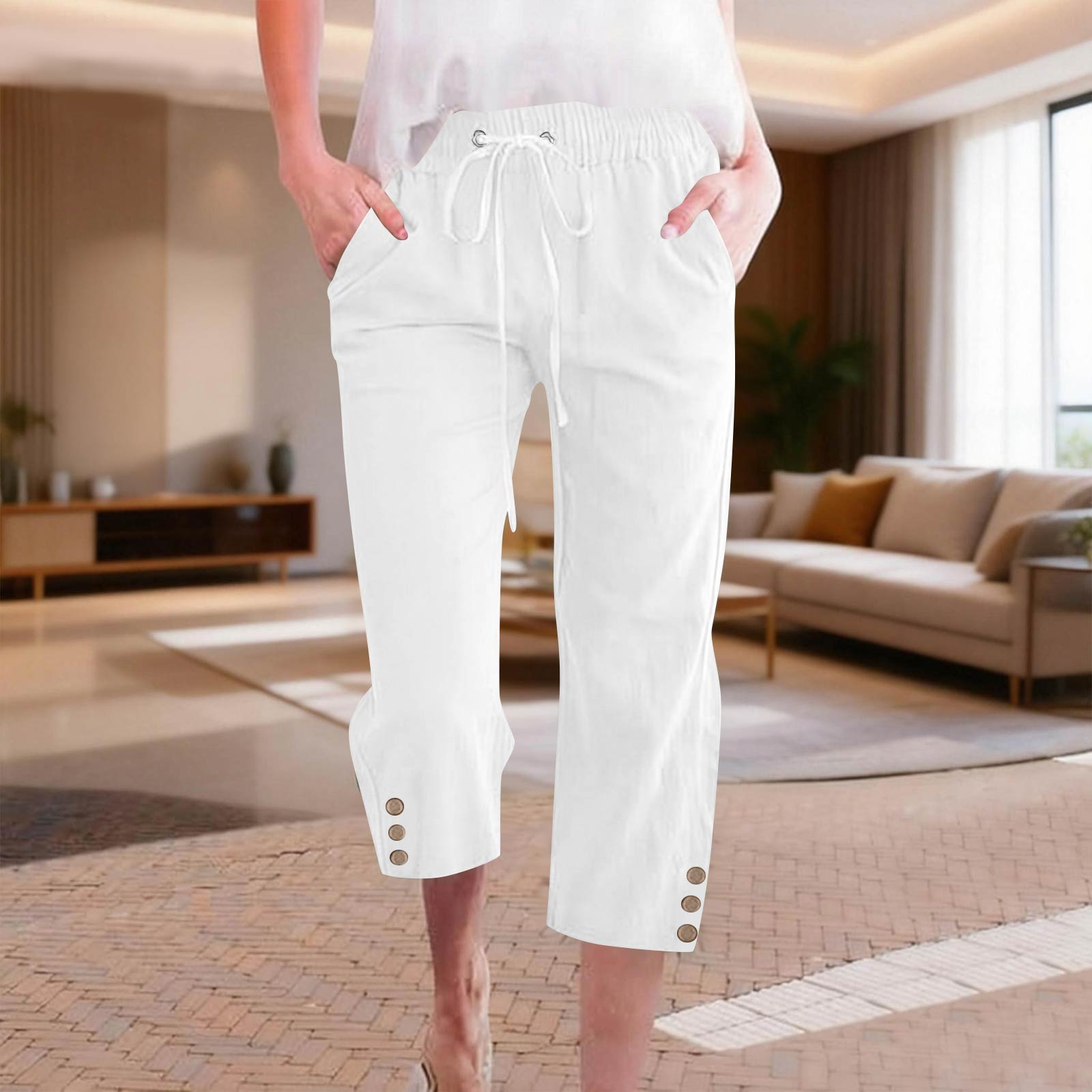 

Women s Casual And Fashionable Color Loose Pants With Pocketes XL белый
