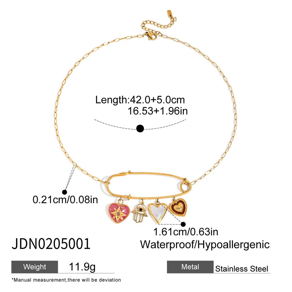 Youthway Stainless Steel  Gold Color Plated Necklace With Paperclip Multi-Element Pendant Vacation Style Accessory