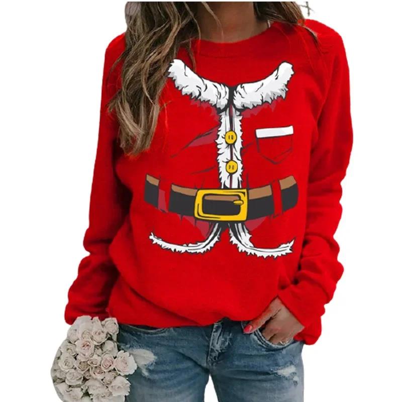 

Осень и зима Новый рождественский плюс бархатный узор с принтом, длинный рукав, круглый вырез, свитер для отдыха для женщин Санта-Клаус XL