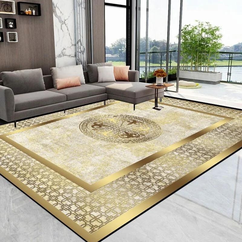 Moderner Luxus Goldener Teppich für Wohnzimmer Abstrakte Dekoration Große Teppiche Couchtisch Seitenläufer Zimmerdekor Matte tapis salon