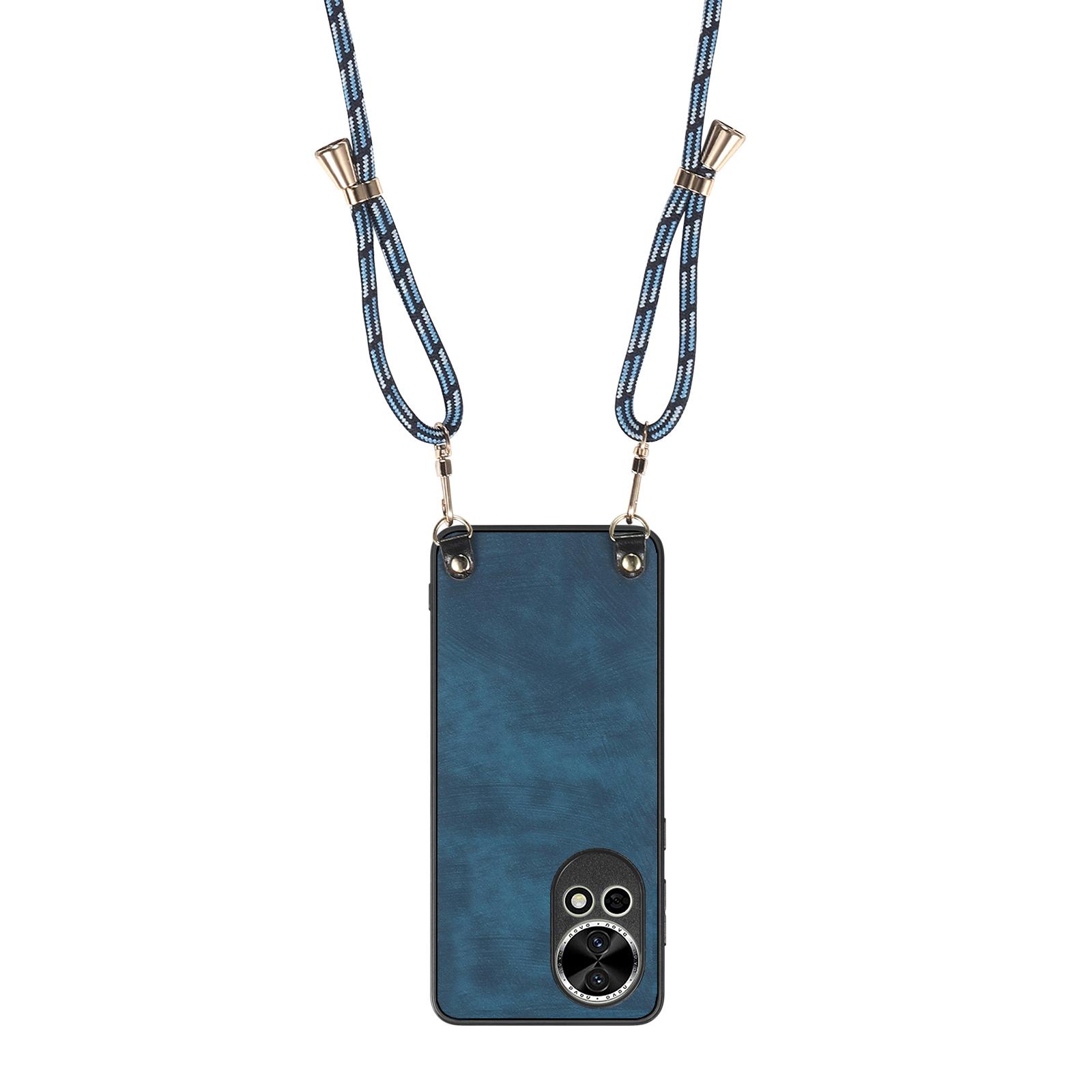 

For Huawei nova 13 5G Retro Leather Phone Back Cover with Adjustable Strap Blue