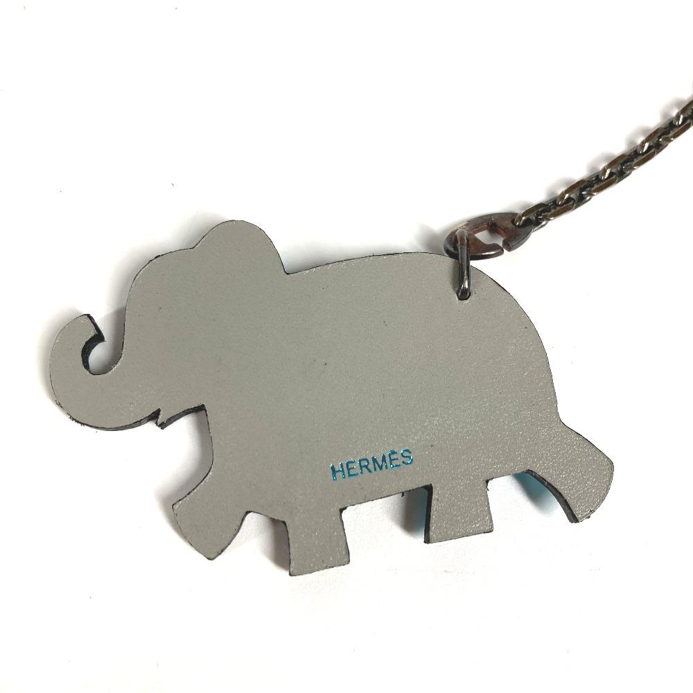 HERMES Animal Chain Bag Charm Key Holder Leather gray/blue