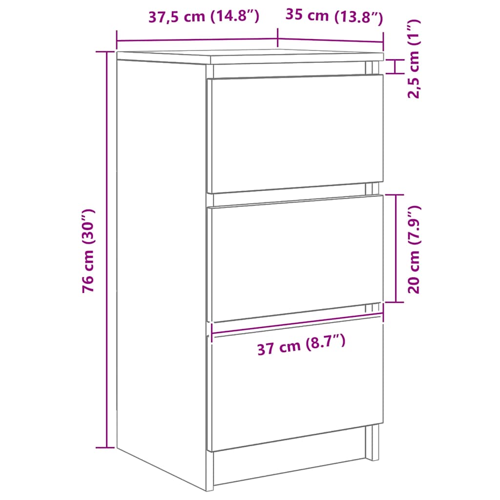 Sideboard Smoked Oak 37.5 x 35 x 76 cm Particle Board